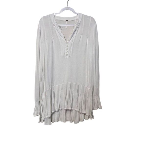Free People Your Girl Tunic Dress Women XS White Ruffle Hi-Low Lagenlook Boho - Picture 1 of 7
